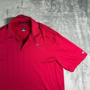 Vtg Nike Tiger Woods Collection Dri-FIT Golf Polo Shirt Red Striped XL
